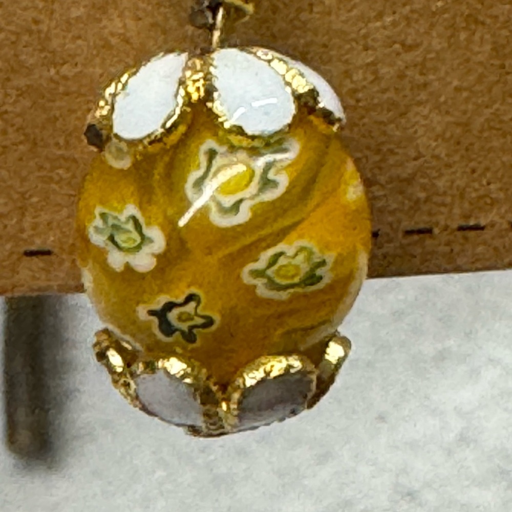 Yellow Millefiori Earrings with Gold Cloissione Bead Cap Accents 2/$22 - Picture 2 of 6